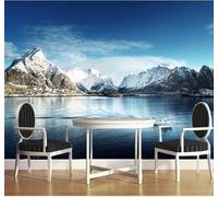 Tridimensionale Cielo Blu Nuvole Bianche Montagne Innevate Laghi 3D Carta Da Parati Facile Installare Mobili Sfondi Ufficio Divano Camera Letto Sfondo Decorazione Murale-400cm×280cm