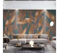 Tridimensionale Retro Art Modello Di Piume Naturali D'Oro 3D Carta Da Parati Facile Installare Mobili Sfondi Ufficio Divano Camera Letto Sfondo Decorazione Murale-150cm×105cm