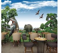 Tridimensionali Dinosauri Elefanti Alberi Praterie 3D Carta Da Parati Facile Installare Mobili Sfondi Ufficio Divano Camera Letto Sfondo Decorazione Murale-200cm×140cm