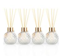 TRIFOLIC Set di 4 diffusori a bastoncini con decorazione dorata in metallo, bottiglie vuote con 20 bastoncini diffusori, bottiglie dal design unico per casa e ufficio (ellissoidale appuntito)