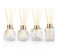 Trifolic Set di 4 diffusori a bastoncini con decorazione in metallo dorato, bottiglie vuote da 99-120 ml e 20 bastoncini, design unico per casa e ufficio (4 bottiglie diverse)