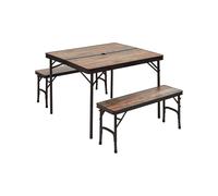 Trigano - Set di mobili da campeggio - Table Bois Flotté + 2 Bancs in Legno - Marrone