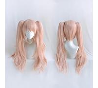 : Trigger Happy Havoc Enoshima Junko Cosplay Wig Pink Long Wavy with Ponytail Clip Synthetic Hair Wigs For Halloween