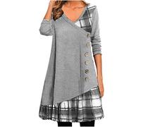 TRIGLICOLEUM Abito invernale da donna, stile retrò, patchwork, caldo, in cashmere, a maniche lunghe, con scollo a V, per il tempo libero, con bottoni, taglie grandi, 5XL