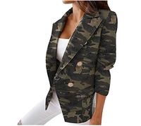 TRIGLICOLEUM Blazer da donna, sportivo, tinta unita, per lavoro, ufficio, blazer corto, aperto, a maniche lunghe, con risvolto, giacca da lavoro, vestibilità normale, blazer invernale, Camouflage, m