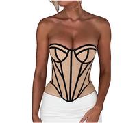 TRIGLICOLEUM Corsetto da donna a petto intero, corpetto gotico, con lacci, top bustier a fascia, corpetto e bustino da donna, Nero , m