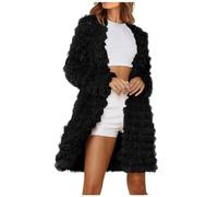 TRIGLICOLEUM Giacca da donna in pelliccia sintetica, elegante pelliccia sintetica, giacca invernale spessa e calda, a maniche lunghe, per le mezze stagioni, in finta pelliccia, Nero , m