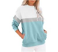TRIGLICOLEUM Maglia da donna, per autunno e inverno, calda, con blocco di colore, patchwork, a maniche lunghe, con scollo rotondo, per adolescenti, con tasche