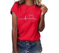 TRIGLICOLEUM Maglietta estiva da donna, a maniche corte, con scollo rotondo, con stampa floreale colorata, maglietta a maniche corte, per il tempo libero, per le donne, #110 Rosso, XL