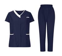 TRIGLICOLEUM Set di scrubs unisex con casacca e pantaloni a maniche corte, scollo a V, abbigliamento da lavoro, ospedale, divise mediche per la cura degli anziani, Blu marino, m