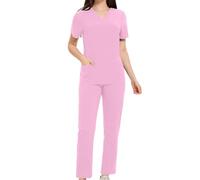 TRIGLICOLEUM Set di scrubs unisex con casacca e pantaloni a slittamento, divise mediche, abbigliamento da lavoro, a maniche corte, con scollo a V, per infermiere, Colore: rosa., s