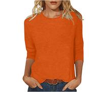 TRIGLICOLEUM Top da donna in tinta unita, a maniche a 3/4, maglietta estiva, a tunica, a girocollo, comoda, casual, a maniche lunghe, idea regalo per donne, #01 arancione., L