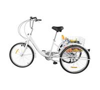 Trike City Bike, triciclo da 24 pollici, per adulti, 6 marce, 3 ruote, bicicletta da carico Trike, City Cruiser, braccioli regolabili in altezza, freno a V, tricicicli con cestello, 25 kg, luce