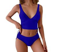 Trikini Donna Mare Curvy Pantaloncini Bagno Woman High Waist Female Bikini Set Two Pieces Beach Bathing Suit Swimwear Top Costume Donna Mare Pantaloncini da Bagno (Blue, S)