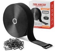 Trilancer Cinghie Resistenti Fascette Cavi Cinghia a Gancio e Cappio 5 cm x 10 m con 30 Fibbie - Regolabili, Tagliabili a Misura, Cinghie Riutilizzabili per Fissare Cavi, Tubazioni, Tubi e Molto Altro