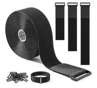 Trilancer Cinghie Resistenti Fascette Cavi Cinghia a Gancio e Cappio 5m x 5cm con 15 Fibbie - Regolabili, Tagliabili a Misura, Cinghie Riutilizzabili per Fissare Cavi, Tubazioni, Tubi e Molto Altro