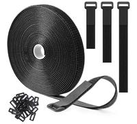 Trilancer Fascette Fermacavi Riutilizzabili 10m x 2.5cm con 50 Fibbie, Nero Cinghie e Nastro Adesivo a Strappo per Organizzare Cavi, Zaino, Tubi Flessibili, Nero
