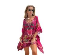 Trillion London Caftano da donna in viscosa e cotone, maxi abito copricostume da spiaggia | bikini e copricostume | abbigliamento da casa per le vacanze | UK 6 a 14, Rosa leopardato., UK 6 to 14