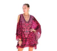 Trillion London Caftano da donna in viscosa e cotone, per la spiaggia e come bikini cover-up | Abito maxi | Caftano da bagno, abbigliamento da casa | Taglia UK dalla 6 alla 14, Fucsia, taglia unica