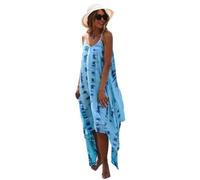 Trillion London Caftano lungo con spalline blu tie-dye|Per donne|Abbigliamento da spiaggia, vestito|Viscosa|Morbido leggero|Abbigliamento da casa per le vacanze|Adatto alla taglia UK dalla 6 alla 14