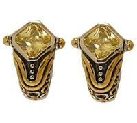 Trillon Giallo Orecchini Argento 18kt Oro Zirconia Cubica Swarovski Metà Cerchio