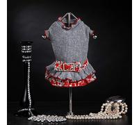 Trilly Tutti Brilli Donatella Abito in Lana con Balza Fantasia Floreale e Spilla Fiocco Strass Grigio S - 1 Prodotto