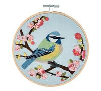 Trimits Kit di telai da ricamo, 15 cm, per principianti, include fili in bambù, panno e supporto per ago e istruzioni, motivo fiori di uccello