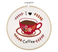 Trimits Kit di telai da ricamo, 15 cm, per principianti, include fili in bambù, panno e supporto per ago e istruzioni, I Love Coffee (lingua italiana non garantita)