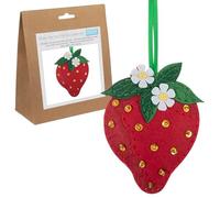 Trimits Kit per decorazioni in feltro - Fragola (9 x 12 cm) con forme in feltro pretagliate, imbottitura, filo, paillettes, perline, aghi, nastro e istruzioni per principianti e piccoli creativi.