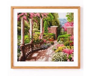 Trimits Kit per punto croce extra large - Disegno Giardino della Pace su tela Aida 14 count (65 x 53 cm) con fili, ago, schema a colori e istruzioni - Ottimo per migliorare la propria tecnica.
