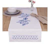 Trimits Kit per punto croce - Runner da tavola - Include tessuto stampato, fili, ago e istruzioni, 40 x 100 cm, motivo floreale blu