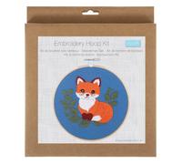 Trimits Kit per ricamo a cerchio con volpe | Include cerchio di bambù, tessuto di cotone prestampato, fili, ago, feltro e tutorial con codice QR.