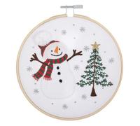 Trimits Kit per ricamo a forma di pupazzo di neve con telaio. | Include cerchio di bambù, tessuto di cotone prestampato, fili, ago, feltro e tutorial con codice QR.