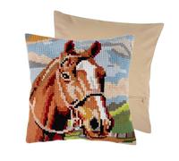 Trimits Kit per ricamo a punto croce, cuscino posteriore incluso, tela prestampata, filo e ago inclusi 40 x 40 cm, marrone cavallo
