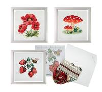 Trimits Set per punto croce, 3 pezzi, kit da ricamo contato, set per principianti e tutti i livelli, completo di istruzioni e filo per decorare la casa dei bambini, 13 x 13 cm, fungo velenoso,