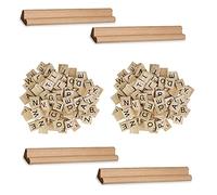 Trimming Shop 200 Tessere in Legno Stampate con alfabeti e Numeri con 4 Supporti per Tessere in Legno da 19 cm per Giochi da Tavolo, ciondoli, progetti Fai-da-Te