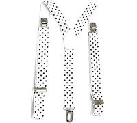 Trimming Shop 25mm Regolabile Slim Unisex Uomo Donna Elastico Pantaloni Bretelle con Clip per Costume (Bianco con Neri a Pois)