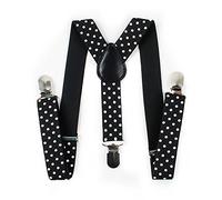 Trimming Shop 25mm Regolabile Slim Unisex Uomo Donna Elastico Pantaloni Bretelle con Clip per Costume (Nero con Bianco a Pois)