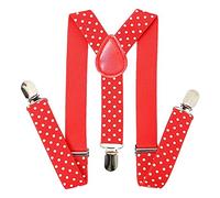 Trimming Shop 25mm Regolabile Slim Unisex Uomo Donna Elastico Pantaloni Bretelle con Clip per Costume (Rosso con Bianco a Pois)