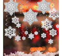 Trimming Shop 30 decorazioni natalizie a forma di fiocco di neve, da appendere, a forma di fiocco di neve, colore argento e bianco, decorazioni a spirale per soffitto per feste di Babbo Natale