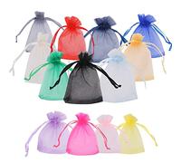 Trimming Shop 50 sacchetti in organza multicolore 7 x 9 cm, sacchetti trasparenti con cordoncino per bomboniere, gioielli, feste e anniversari, mini sacchetti in organza per piccoli regali