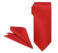 Trimming Shop Cravatta e Fazzoletto Set per Abbigliamento Formale, Matrimoni, Ballo, da Cerimonia, Ballo, Feste - Unisex, Design Classico - Rosso, 2 Inches