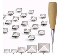 Trimming Shop Kit di borchie piramidali, 6 mm, 8 mm, 9 mm, 12 mm, argento, rivetti a punta con punte e punteruolo, per lavori in pelle, giacche, borse e decorazioni fai da te, 400 pezzi