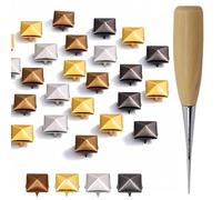 Trimming Shop Kit di borchie piramidali da 9 mm, bronzo, oro, canna di fucile, argento, 400 rivetti a punta in metallo con rebbi, borchie a chiodo per giacche, borse, scarpe, punteruolo in legno da 12