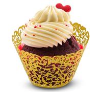 Trimming Shop Oro Cupcake Involucro Carta Muffin Sostegno Tazze, Torta Bicchieri di Carta Pizzo Taglio Liner Tazza da Cottura, Mini Torta Fodere per Compleanni, Matrimoni, Speciale Eventi, 50pcs