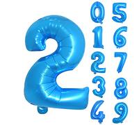 Trimming Shop Palloncino piccolo in lamina blu con numero 2 da 40,6 cm, riutilizzabile, riempibile ad aria, da 0 a 9, per compleanni, matrimoni, anniversari, celebrazioni, decorazioni per feste