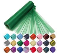 Trimming Shop, Rotoli in Organza Trasparente Come Neve, 25 m x 29 cm, Verde Hunter con Tessuto Glitterato, Perfetti Come Decorazioni Natalizie, Matrimoni o Feste