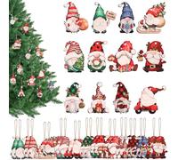 Trimming Shop Set di 24 gnomi natalizi rossi e verdi, set di decorazioni per albero di Natale, decorazioni da appendere per alberi di Natale, feste festive e etichette carine