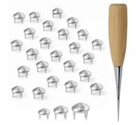 Trimming Shop Set di 600 borchie a cono basso, in argento, 6,5 mm, 8 mm, 9 mm, rivetti con punte e punteruolo, borchie punk in metallo per lavori in pelle, giacche, borse - (3 misure)