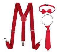 Trimming Shop - Set di bretelle per bambini con papillon, regolabile, con clip elasticizzata, unisex, a forma di Y, taglia unica, 25 mm di larghezza, 85 cm di lunghezza Borgogna (12-16 anni)